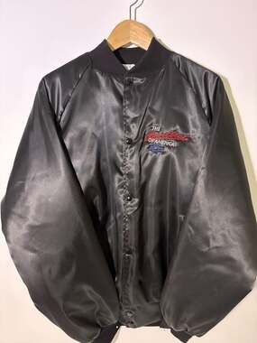 Vintage  Chevrolet Satin Jacket Size L Heartbeat Of America Black